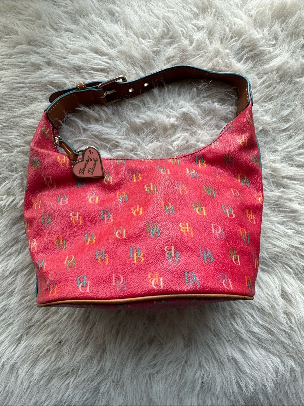 Dooney & Bourke Red coated canvas Multicolor Logo Shoulder Bag with Heart Charm